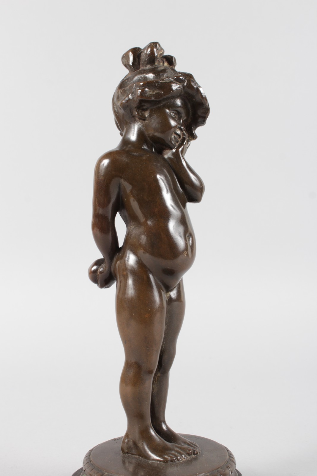 KLINKENBERG A BRONZE OF A YOUNG STANDING NUDE GIRL. Signed, on a marble base. 11ins high. - Image 3 of 6