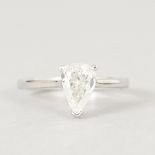 A SUPERB SINGLE STONE PEAR SHAPED DIAMOND RING, 1.1CTS, set in 18ct white gold.