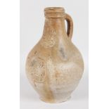 A GOOD BELLARMINE STONEWARE JUG. 9ins high.