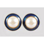 A PAIR OF LARGE PEARL EAR CLIPS.