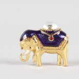 A BLUE ENAMEL ELEPHANT BRILLIANT SET BROOCH.