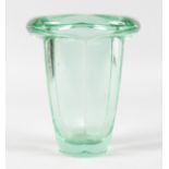 A HEAVY ART DECO GLASS VASE. 7ins high.