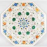 A GOOD INDIAN OCTAGONAL MARBLE TABLE TOP, inlaid with lapis, mother-of-pearl, malachite etc. 24ins.