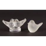 A SMALL LALIQUE GROUP OF TWO BIRDS and a similar Not Lalique Bird (2).