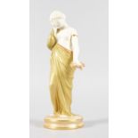 A ROYAL WORCESTER SHOT GOLD FIGURE of Sorrow, green mark date code for 1912.