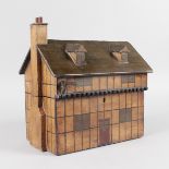 A GEORGIAN PAINTED WOOD INN "TEA CADDY" with chimney, two dormer roof windows, inn sign missing,