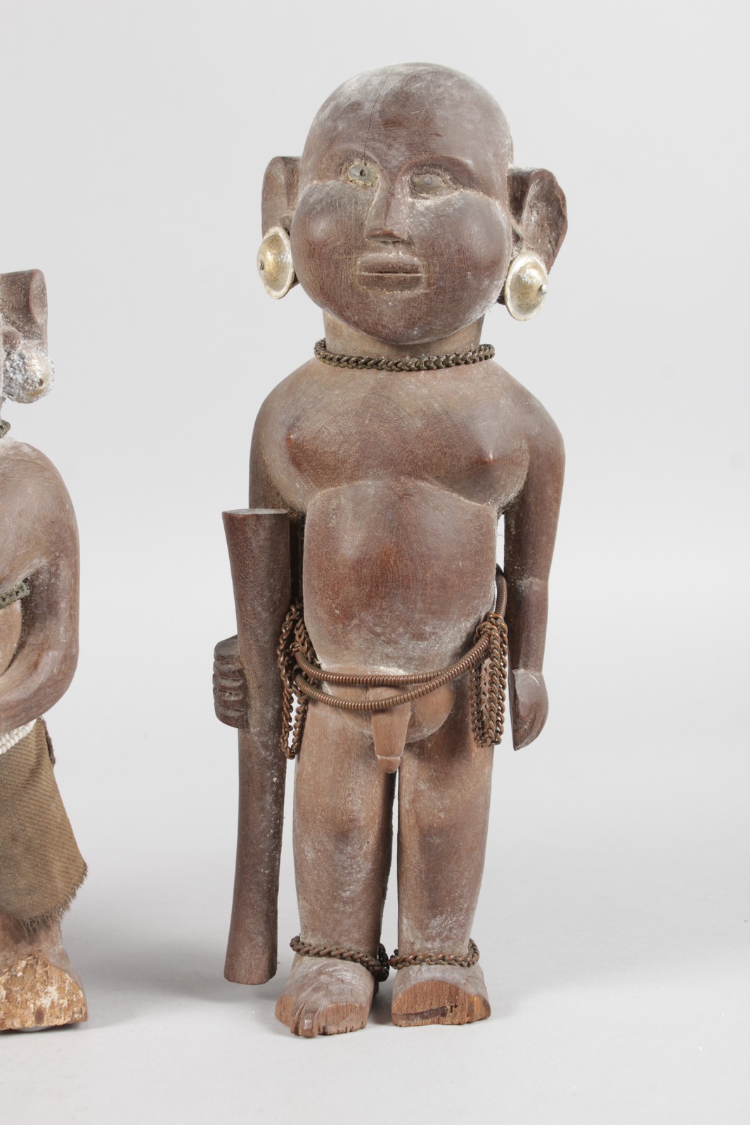 A SET OF FOUR ETHNIC CARVED WOOD TRIBAL FIGURES, some with original beadwork, 11ins high (2) and - Image 5 of 6