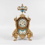 A 19TH CENTURY FRENCH ORMOLU AND SEVRES PANEL CLOCK with eight-day movement, striking on a single