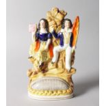 A STAFFORDSHIRE FLAT BACK GROUP, SAILOR BOY AND GIRL. 8ins high.