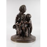 CHARLES CUMBERWORTH (1811-1852) FRENCH A SUPERB BRONZE GROUP OF A MOTHER WITH A YOUNG BOY AND