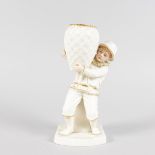 A LATE 19TH CENTURY ROYAL WORCESTER FIGURE of a boy carrying a basket, puce mark, date code for