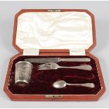 A FOUR PIECE RUSSIAN CHRISTENING SET by SHANKS & CO., MOSCOW 1882, in original leather fitted