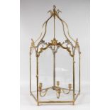 A VERY GOOD LARGE 19TH CENTURY FRENCH ORMOLU FIVE SIDED HANGING LANTERN. 35ins long, 18ins wide.