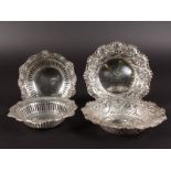 TWO PAIRS OF BONBON DISHES. 4.75ins and 4ins diameter. Sheffield 1895 and unmarked.