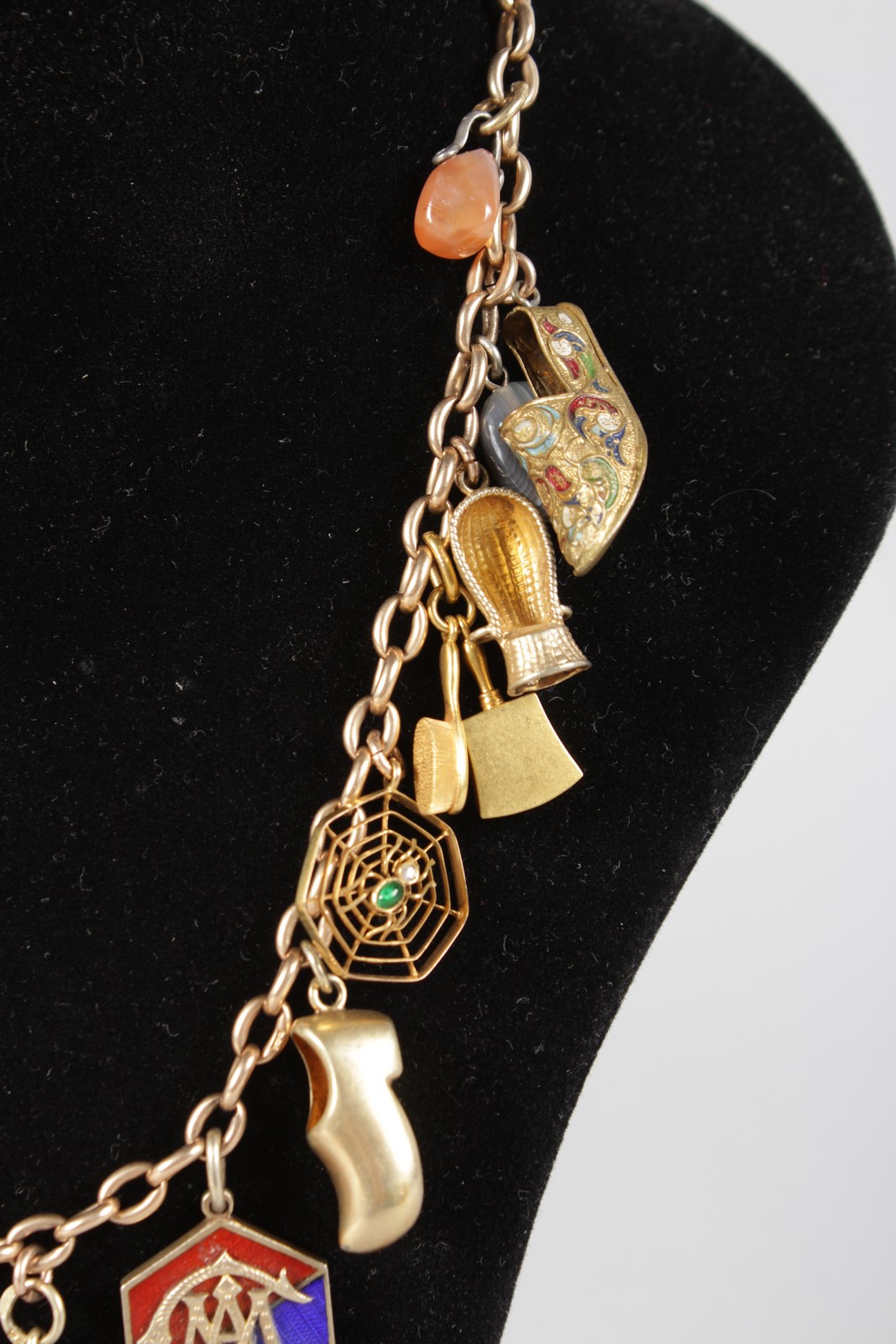 A LONG 9CT GOLD CHARM NECKLACE, some charms Jewish and Russian. - Image 4 of 4