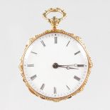 AN 18CT YELLOW GOLD FOB WATCH.