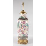 A LARGE JAPANESE PORCELAIN VASE converted to a lamp with gilt metal mounts. 32ins high.