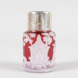 AN ASPREYS SILVER TOP CAMEO SCENT BOTTLE with Chinese design, bridge, trees and buildings. London