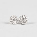 A GOOD PAIR OF DIAMOND CLUSTER EARRINGS, .75CTS, set in 18ct white gold.