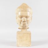 A PLASTER HEAD OF A BUDDHA. 9ins high.
