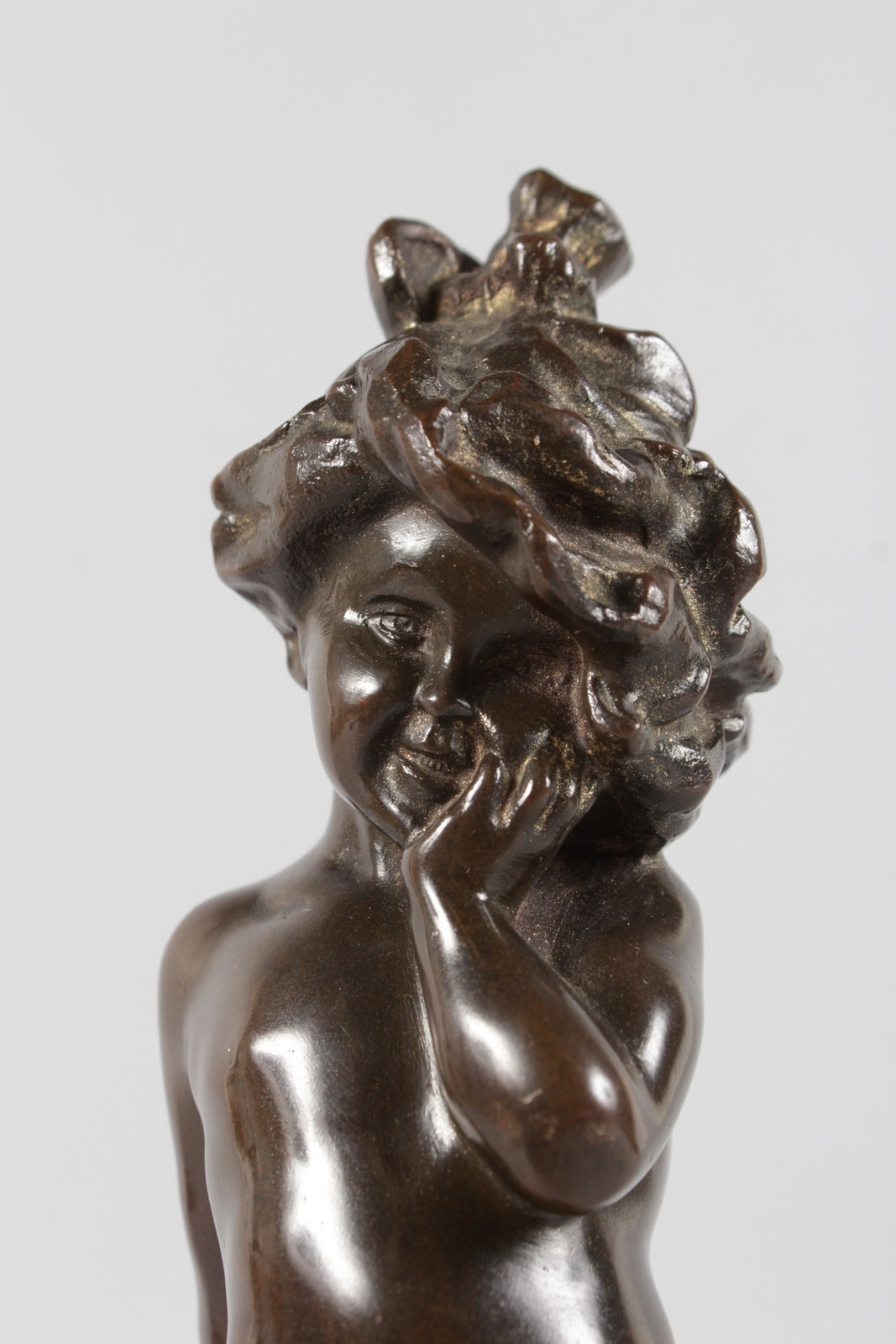 KLINKENBERG A BRONZE OF A YOUNG STANDING NUDE GIRL. Signed, on a marble base. 11ins high. - Image 2 of 6