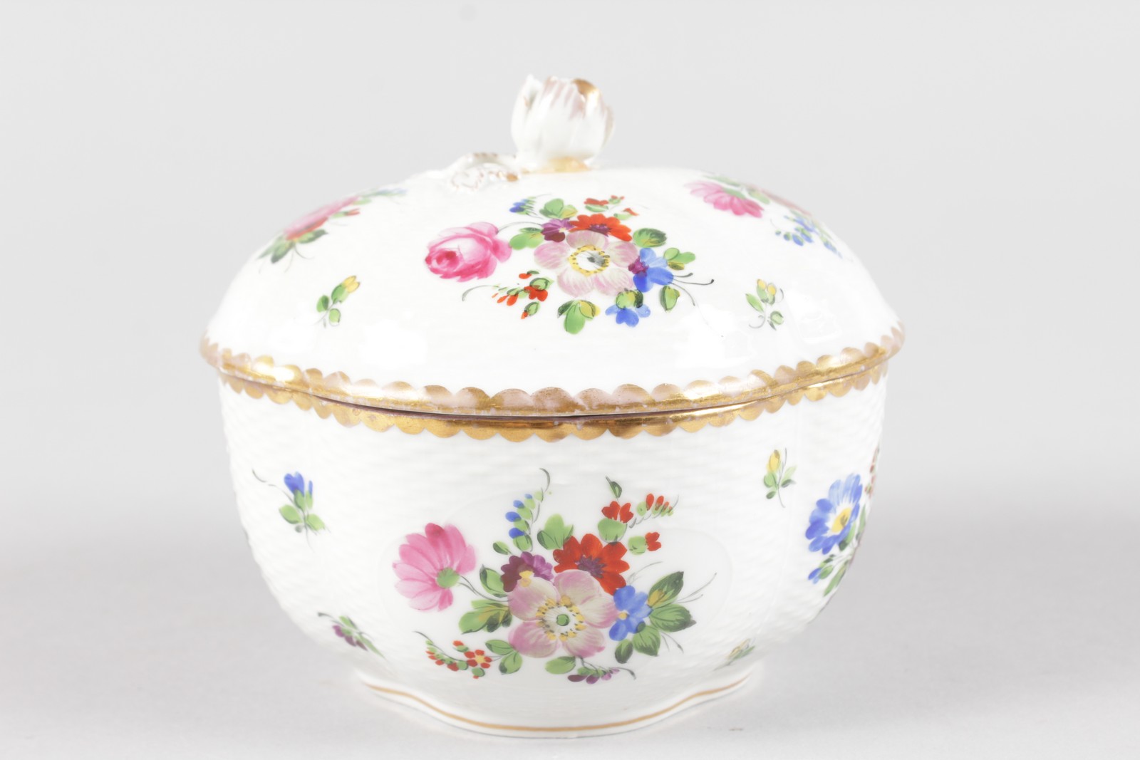 A 19TH CENTURY GERMAN BASKET WEAVE AND FLOWER DECORATED BOX AND COVER, a Limoges vase, a Dresden - Image 4 of 6