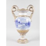 A LARGE RORSTRAND PORCELAIN TWO HANDLED VASE painted with a mountainous scene by M. Thornas. 20ins
