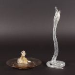 A LATTICINO SNAKE VASE AND VENETIAN DISH with dolphin (2).