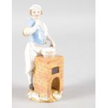 A 19TH CENTURY MEISSEN FIGURE OF A COOK from The Crie de Paris Series, Circa. 1860, a cook with a