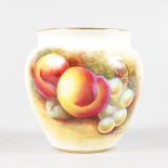 A ROYAL WORCESTER FRUIT PAINTED OVOID VASE, signed by D. Bowkett, black mark.