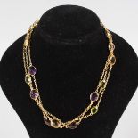 A SILVER GILT MULTI GEM NECKLACE.