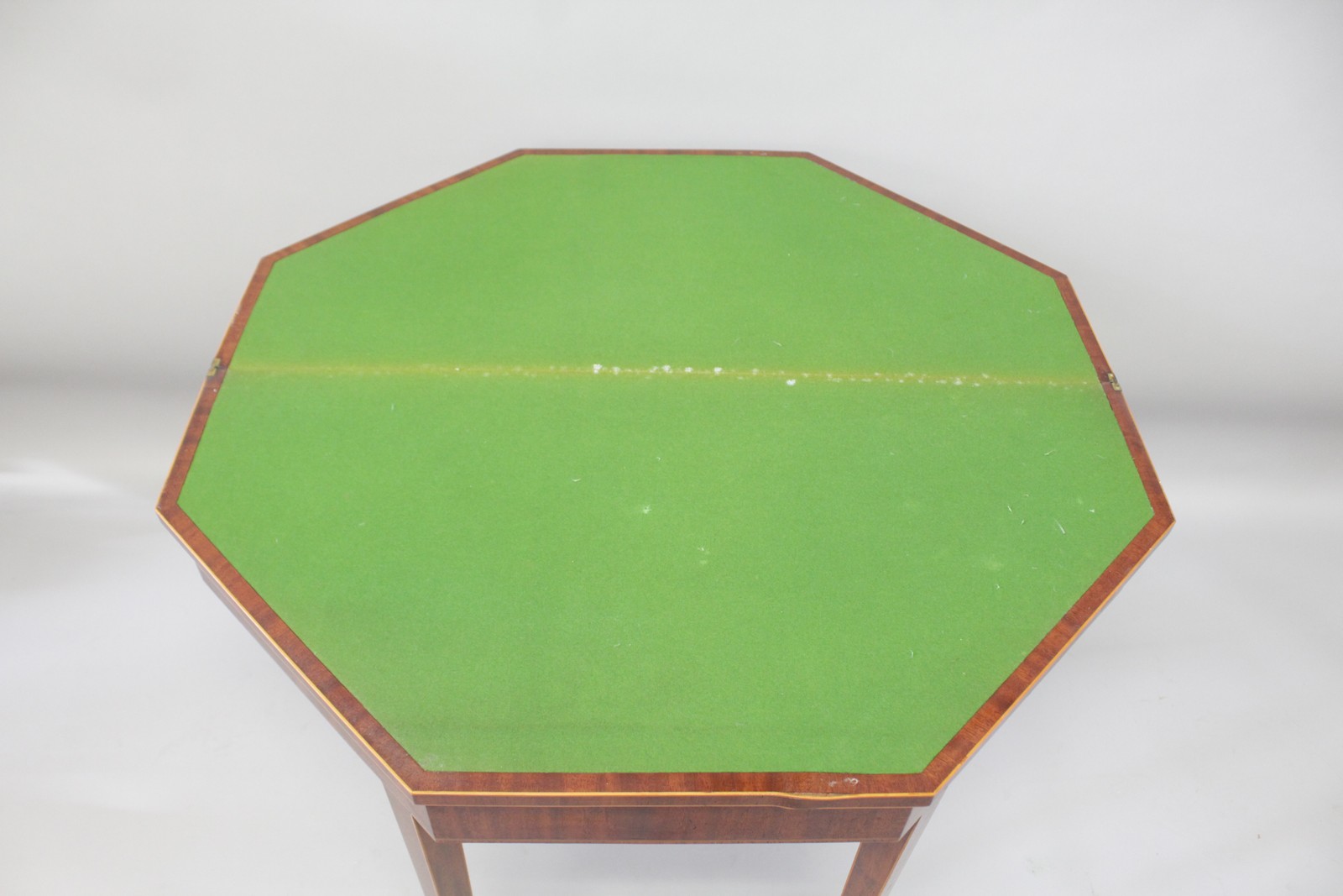 A GEORGE III MAHOGANY CARD TABLE, the fold-over top with crossbanded decoration on tapering square - Image 3 of 3