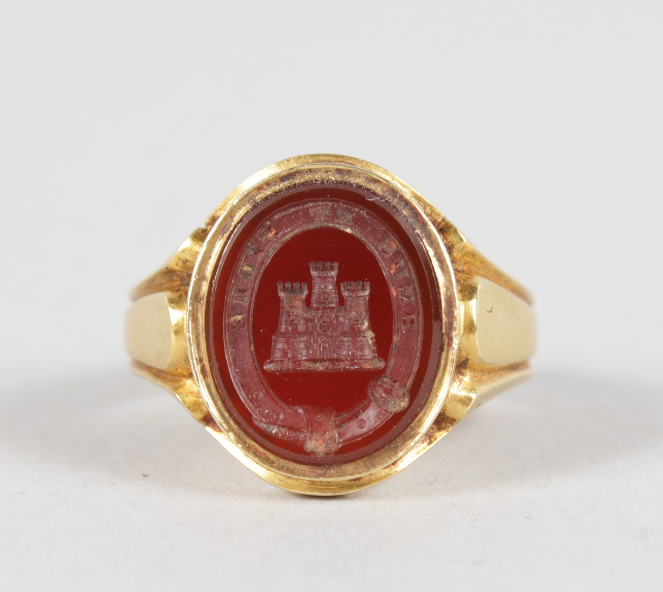 THREE 18CT YELLOW GOLD SEAL RINGS, a three turret castle. - Image 4 of 7