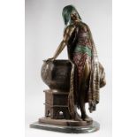 AFTER WAAGEN (19TH CENTURY) A GOOD LARGE COLD PAINTED BRONZE OF AN ARAB GIRL leaning provocatively