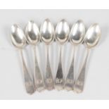 A SET OF SIX RUSSIAN SILVER TEASPOONS. Stamped AO A.C. 1873 84. St George and the Dragon.