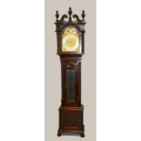 A LARGE 19TH CENTURY MAHOGANY CASED MUSICAL LONGCASE CLOCK, with eight-day movement, silent and