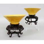 A PAIR OF FINE QUALITY 18TH/19TH CENTURY CHINESE YELLOW GLAZED OCTAGONAL BOWLS, each with a fitted