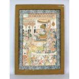 A LARGE INDO-PERSIAN PAINTING ON SILK, with a mount, depicting an elaborate figural court scene