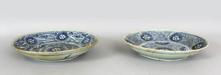 A PAIR OF 18TH/19TH CENTURY CHINESE PROVINCIAL PORCELAIN DISHES, of saucer shape, each painted - Image 2 of 8