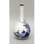 A CHINESE KANGXI PERIOD BLUE & WHITE PORCELAIN BOTTLE VASE, circa 1700, the pear-form body painted