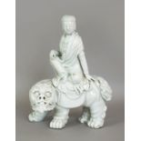 A FINE QUALITY 19TH/20TH CENTURY CHINESE BLANC-DE-CHINE PORCELAIN MODEL OF GUANYIN, possibly by Su
