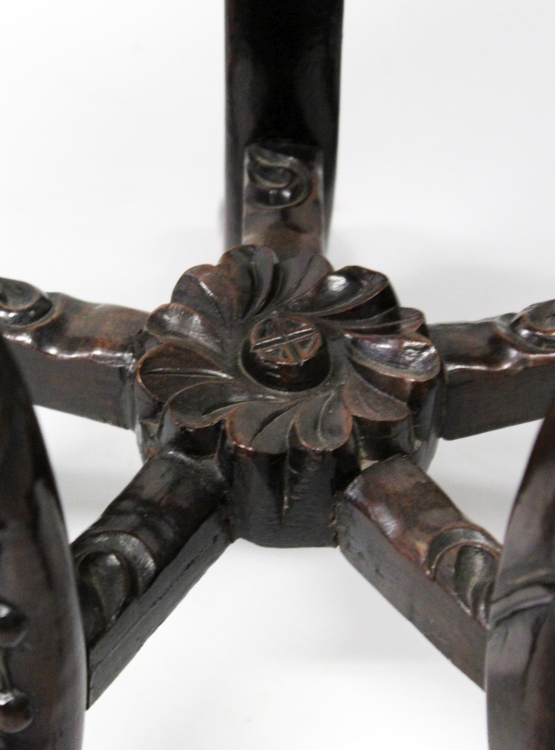ANOTHER GOOD QUALITY 19TH CENTURY CHINESE MARBLE TOP CARVED HARDWOOD STAND, with hexagonal top - Image 6 of 9