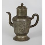 A 19TH/20TH CENTURY CHINESE PEWTER TEAPOT & COVER, the sides with panels of flowers and stipple