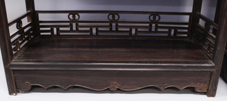 A GOOD PAIR OF LARGE CHINESE HARDWOOD STANDING OPEN DISPLAY SHELVES, very heavy in weight, each with - Image 3 of 9