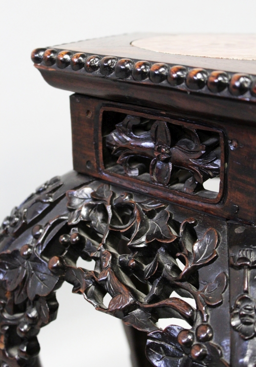 ANOTHER GOOD QUALITY 19TH CENTURY CHINESE MARBLE TOP CARVED HARDWOOD STAND, with hexagonal top - Image 8 of 9