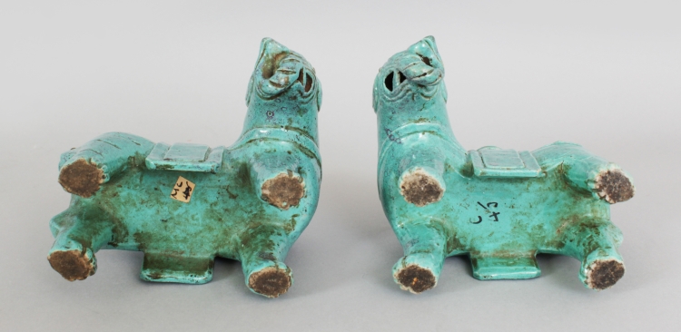 A MIRROR PAIR OF 18TH/19TH CENTURY CHINESE ROBIN'S EGG ELEPHANT CANDLE OR JOSS STICK HOLDERS, - Image 7 of 9