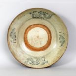 ANOTHER LARGE 17TH/18TH CENTURY CHINESE PROVINCIAL PORCELAIN DISH, with an unglazed firing band to