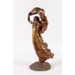 LEON NOEL DELAGRANGE (1872-1910) FRENCH A GOOD STANDING BRONZE OF A YOUNG LADY with flowing cloak