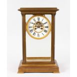 A LARGE FRENCH BRASS FOUR GLASS REGULATOR CLOCK. 1ft 6ins high.