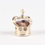 A MINIATURE CROWN PIN CUSHION. London 1958. 3.5cms high.